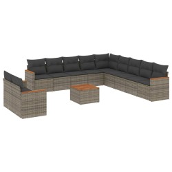 vidaXL Set de sofás de jardín 12 pzas con cojines ratán sintético gris
