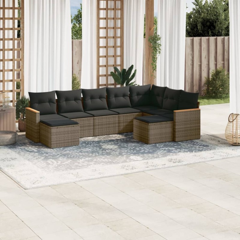 vidaXL Set de muebles de jardín 9 pzas y cojines ratán sintético gris