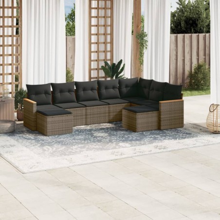 vidaXL Set de muebles de jardín 9 pzas y cojines ratán sintético gris