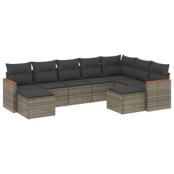 vidaXL Set de muebles de jardín 9 pzas y cojines ratán sintético gris