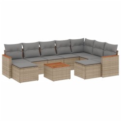 vidaXL Juego de sofás jardín con cojines beige 10 pzas ratán sintético