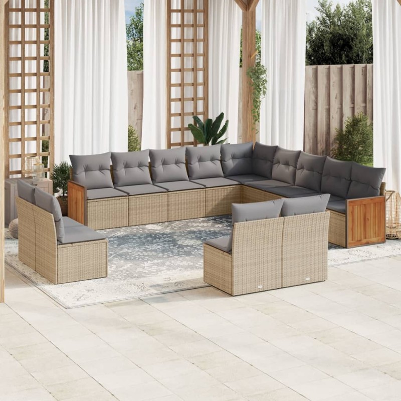 vidaXL Set sofás de jardín con cojines 13 pzas ratán sintético beige vidaXL Set sofás de jardín con cojines 13 pzas ratán sintético beige