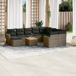 vidaXL Set de sofás de jardín 11 pzas y cojines ratán sintético gris
