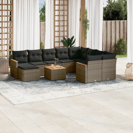 vidaXL Set de sofás de jardín 11 pzas y cojines ratán sintético gris