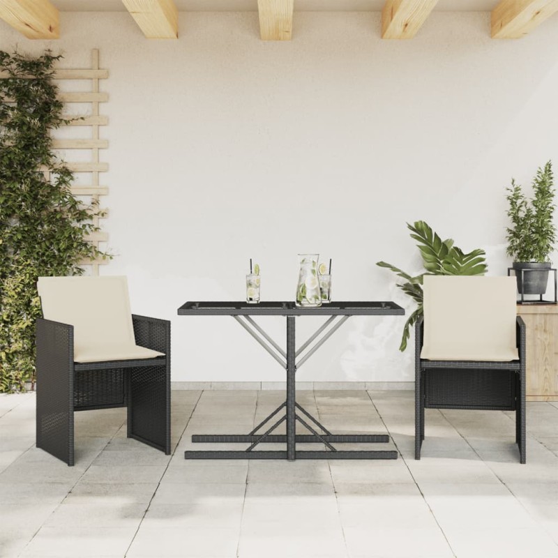 vidaXL Mesita y sillas con cojines 3 piezas ratán sintético negro vidaXL Mesita y sillas con cojines 3 piezas ratán sintético negro
