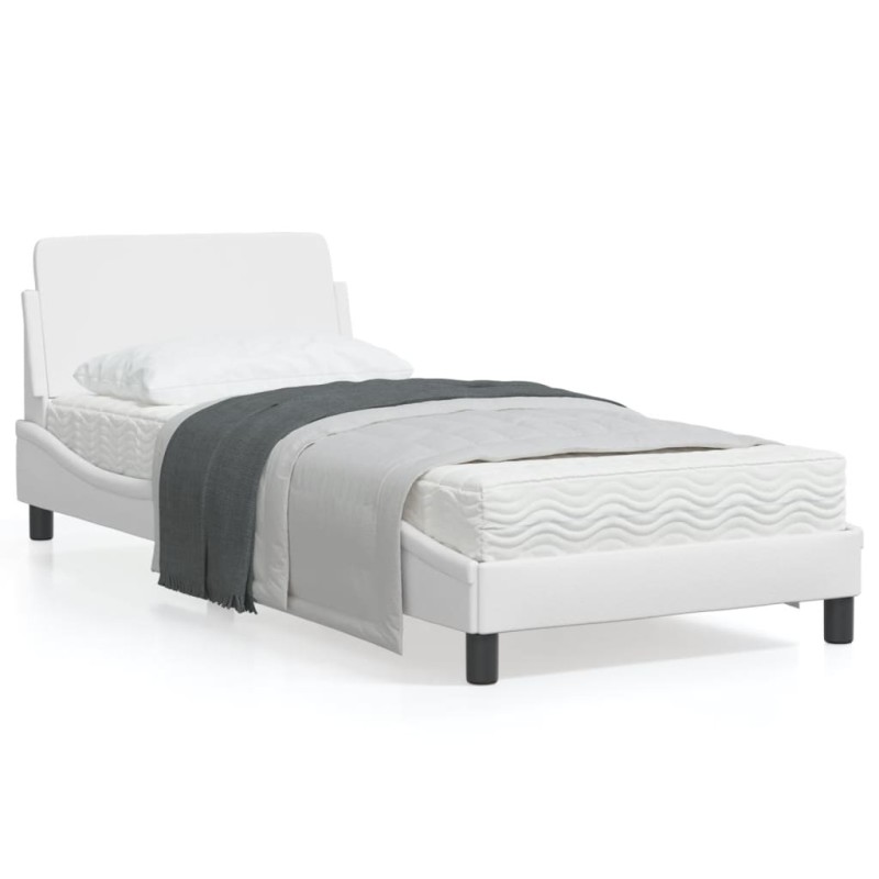 vidaXL Estructura de cama con cabecero cuero sintético blanco 90x200cm vidaXL Estructura de cama con cabecero cuero sintético blanco 90x200cm