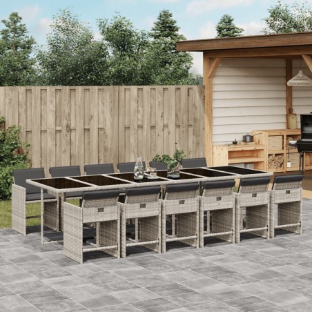 vidaXL Set comedor jardín y cojines 13 pzas ratán sintético gris claro