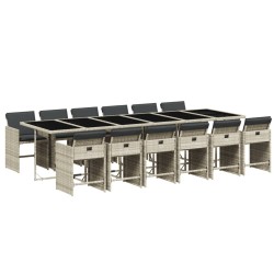 vidaXL Set comedor jardín y cojines 13 pzas ratán sintético gris claro