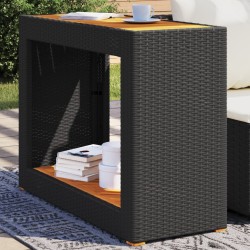 vidaXL Mesa auxiliar jardín tapa madera ratán PE negro 100x40x75 cm