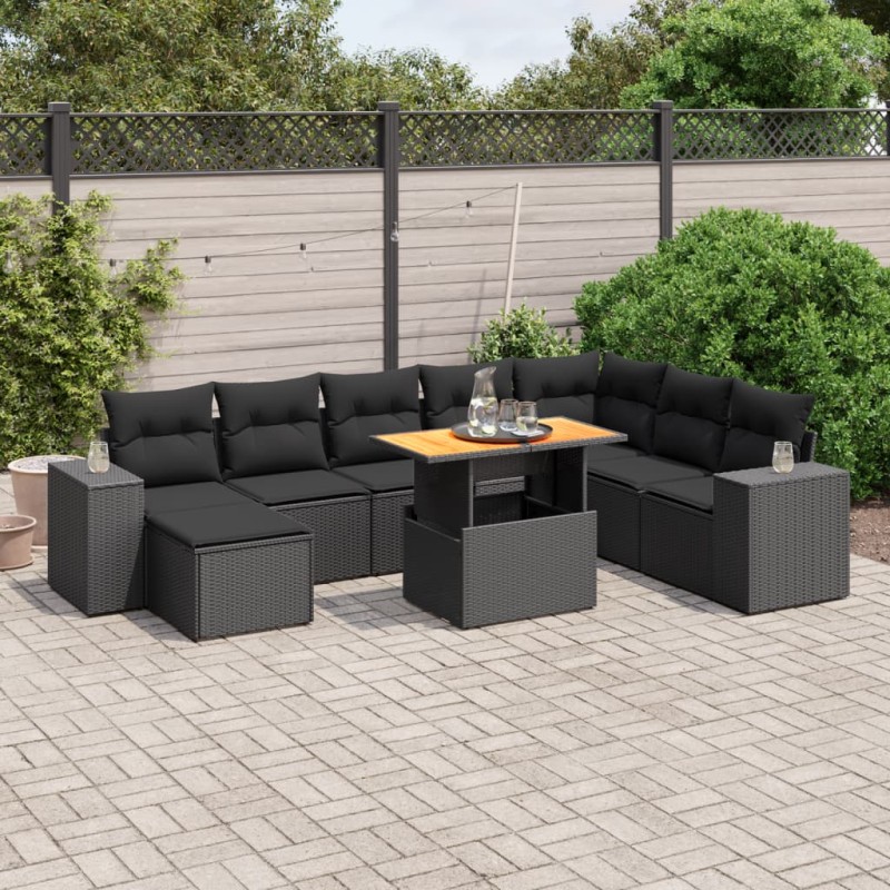 vidaXL Set de sofás de jardín 8 piezas y cojines ratán sintético negro vidaXL Set de sofás de jardín 8 piezas y cojines ratán sintético negro
