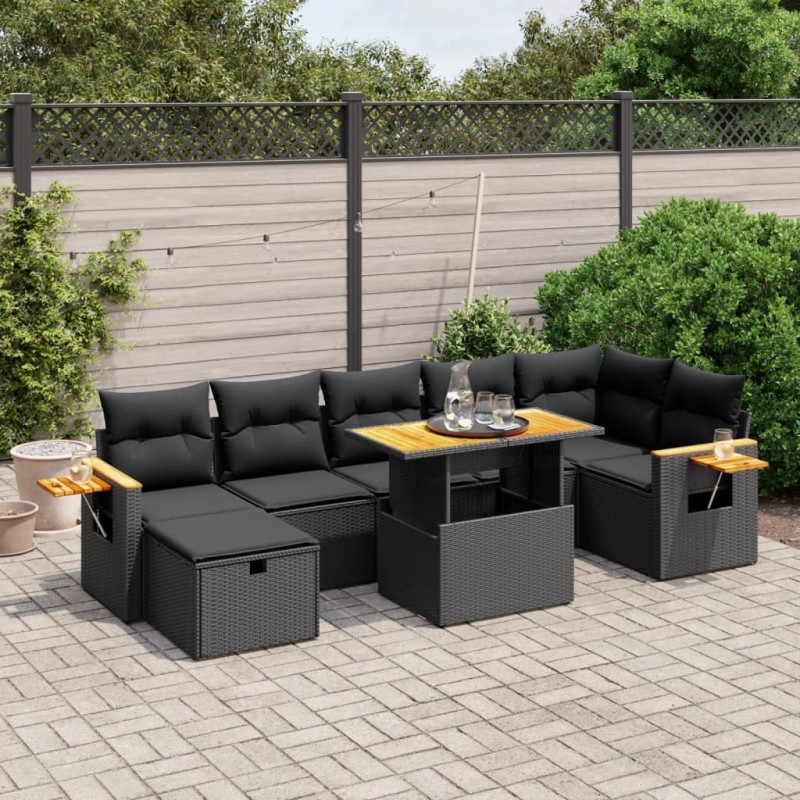 vidaXL Set de sofás de jardín 8 piezas y cojines ratán sintético negro vidaXL Set de sofás de jardín 8 piezas y cojines ratán sintético negro