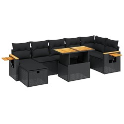 vidaXL Set de sofás de jardín 8 piezas y cojines ratán sintético negro