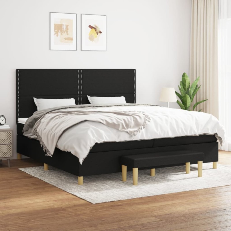 vidaXL Cama box spring con colchón tela negro 200x200 cm