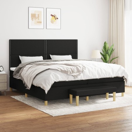 vidaXL Cama box spring con colchón tela negro 200x200 cm