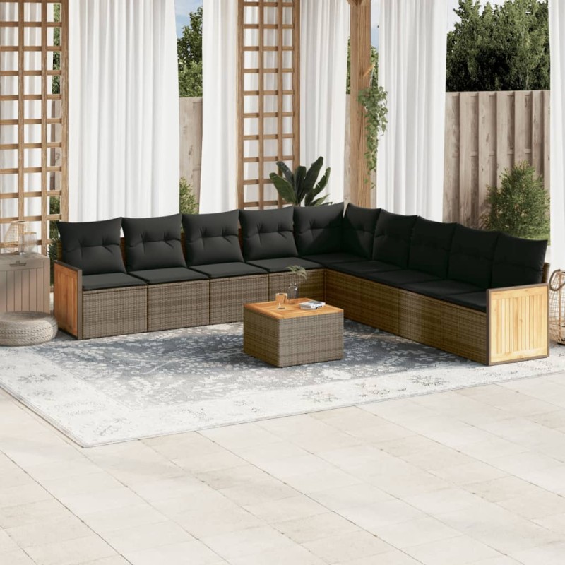 vidaXL Set de sofás de jardín 10 pzas con cojines ratán sintético gris vidaXL Set de sofás de jardín 10 pzas con cojines ratán sintético gris