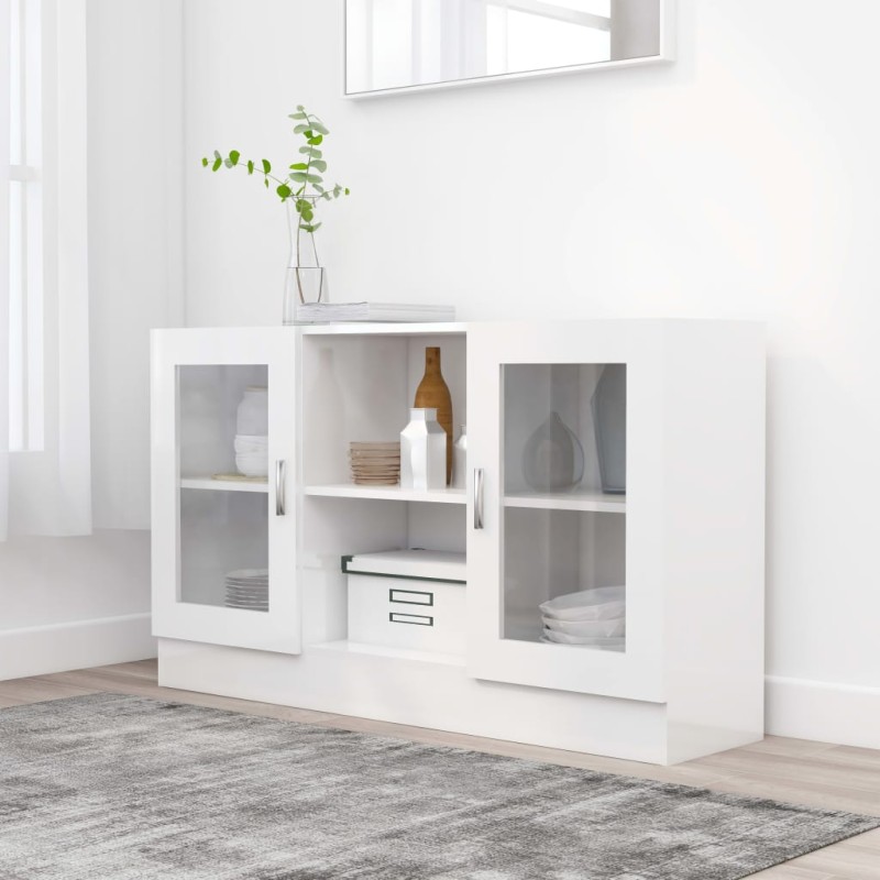 vidaXL Vitrina de madera contrachapada blanco brillo 120x30,5x70 cm vidaXL Vitrina de madera contrachapada blanco brillo 120x30,5x70 cm