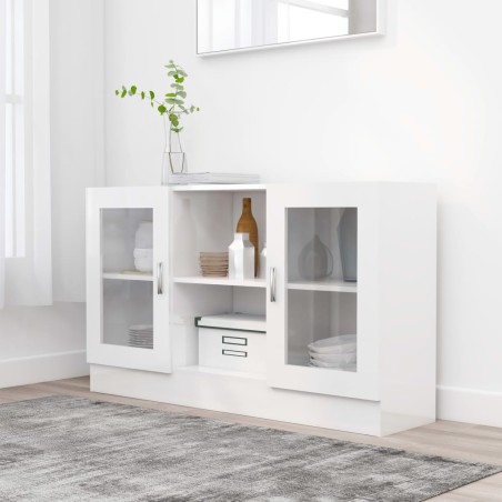 vidaXL Vitrina de madera contrachapada blanco brillo 120x30,5x70 cm
