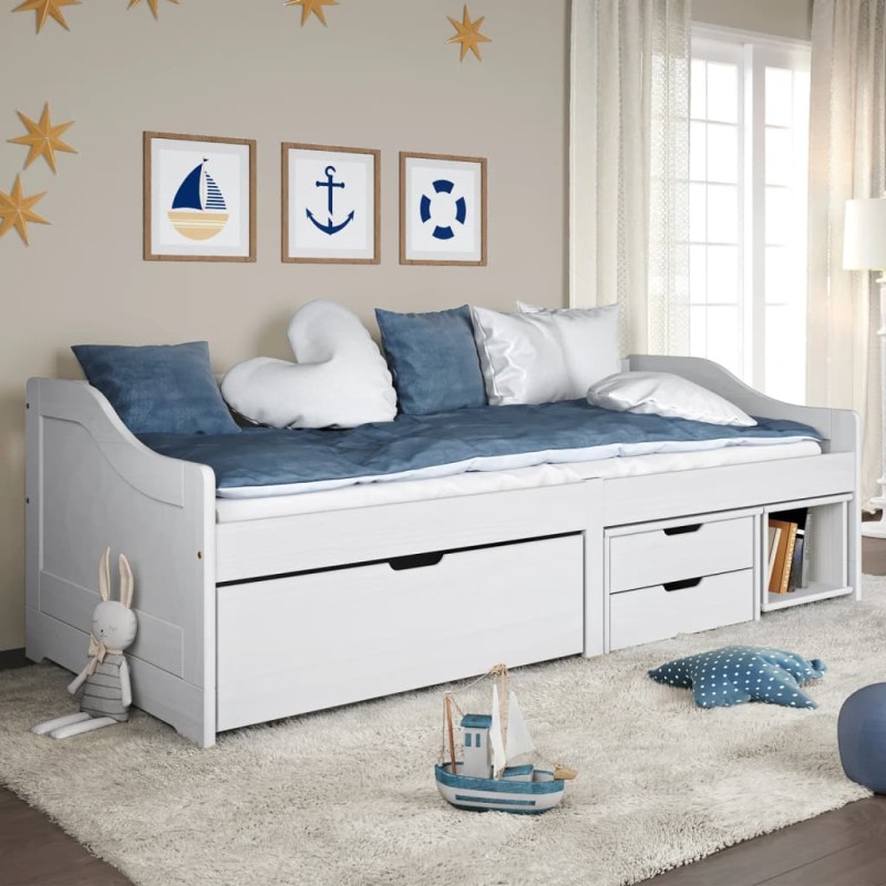 vidaXL Sofá cama con 3 cajones madera maciza pino blanca IRUN 90x200cm vidaXL Sofá cama con 3 cajones madera maciza pino blanca IRUN 90x200cm