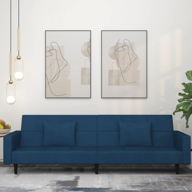 vidaXL Sofá cama de 2 plazas con dos almohadas terciopelo azul vidaXL Sofá cama de 2 plazas con dos almohadas terciopelo azul