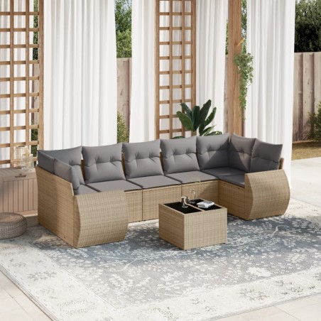 vidaXL Juego de sofás de jardín con cojines beige 8 pzas ratán PE