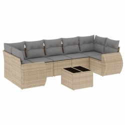 vidaXL Juego de sofás de jardín con cojines beige 8 pzas ratán PE