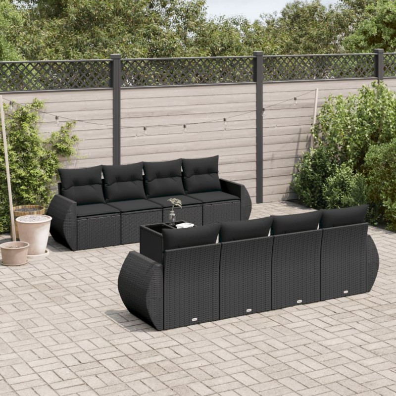 vidaXL Set de sofás de jardín 8 piezas y cojines ratán sintético negro vidaXL Set de sofás de jardín 8 piezas y cojines ratán sintético negro