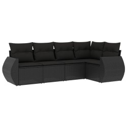 vidaXL Set de muebles de jardín 5 pzas y cojines ratán sintético negro