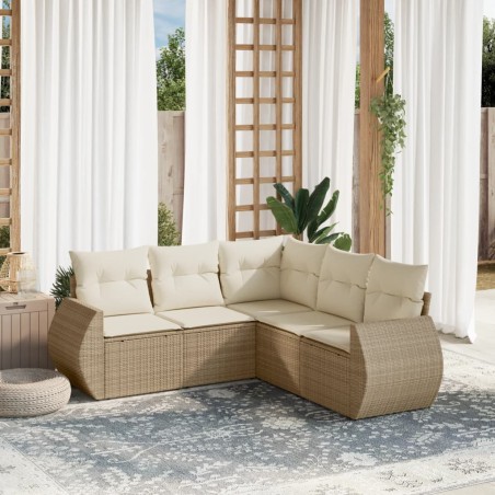 vidaXL Juego de sofás jardín con cojines 5 pzas ratán sintético beige