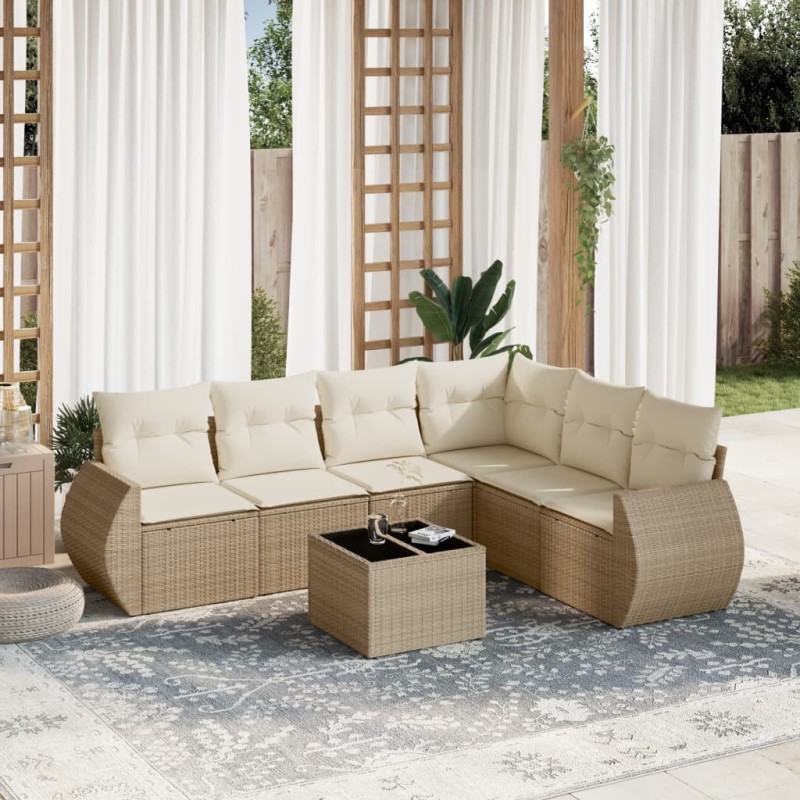 vidaXL Set sofás de jardín 7 piezas y cojines ratán sintético beige vidaXL Set sofás de jardín 7 piezas y cojines ratán sintético beige