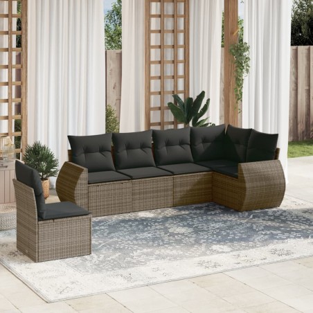 vidaXL Set de muebles de jardín 6 pzas y cojines ratán sintético gris