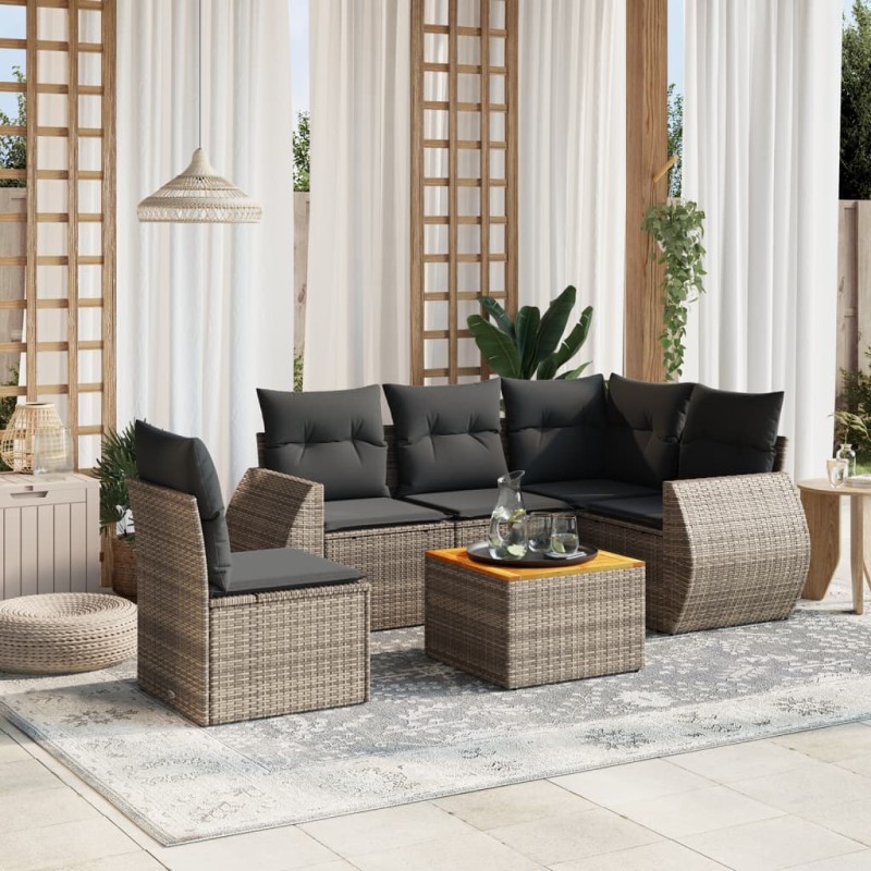 vidaXL Set de muebles de jardín 6 pzas y cojines ratán sintético gris vidaXL Set de muebles de jardín 6 pzas y cojines ratán sintético gris