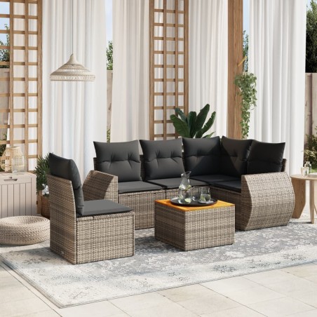 vidaXL Set de muebles de jardín 6 pzas y cojines ratán sintético gris