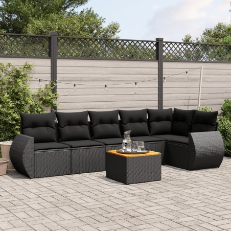 vidaXL Set de comedor de jardín 7 pzas y cojines ratán sintético negro