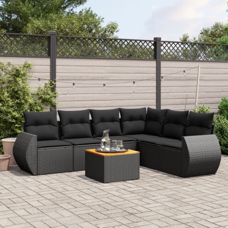 vidaXL Set de comedor de jardín 7 pzas y cojines ratán sintético negro