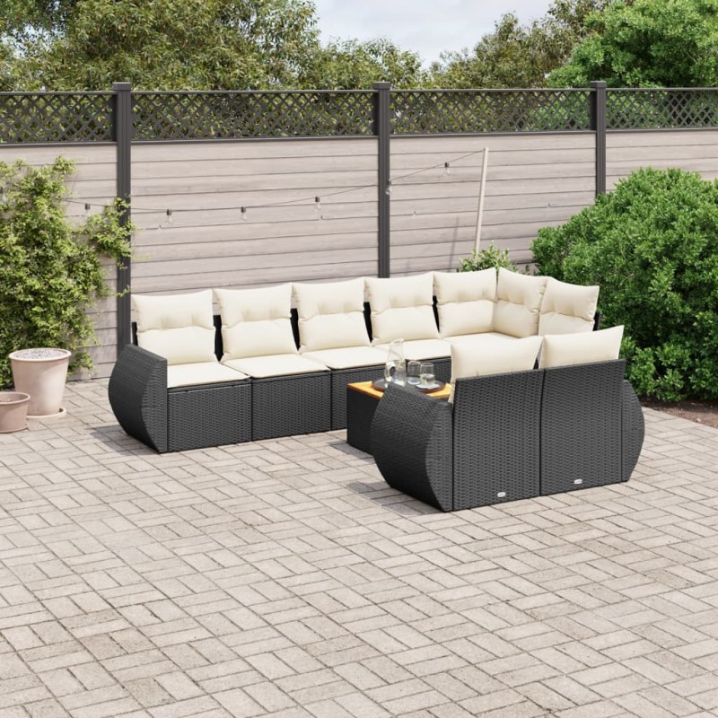 vidaXL Set de sofás de jardín 8 piezas y cojines ratán sintético negro vidaXL Set de sofás de jardín 8 piezas y cojines ratán sintético negro