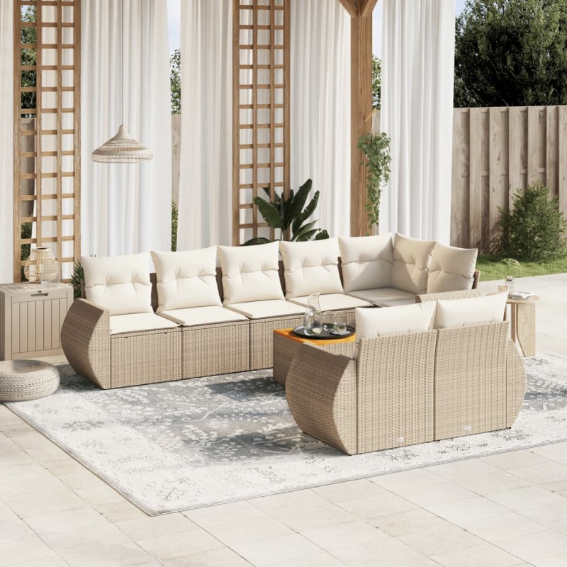 vidaXL Set de sofás de jardín 9 pzas con cojines ratán sintético beige vidaXL Set de sofás de jardín 9 pzas con cojines ratán sintético beige