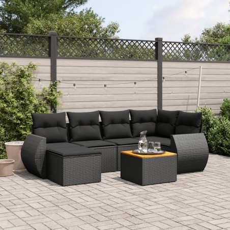 vidaXL Set de comedor de jardín 7 pzas y cojines ratán sintético negro