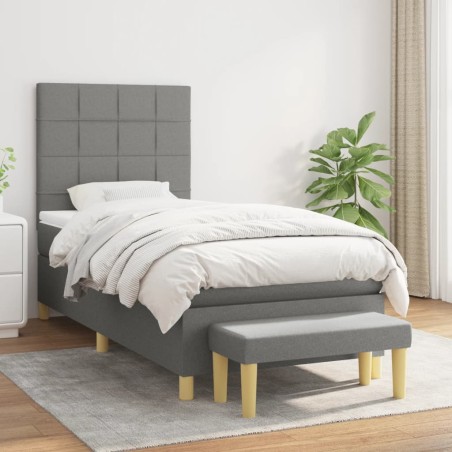 vidaXL Cama box spring con colchón tela gris oscuro 100x200 cm