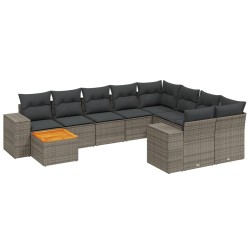 vidaXL Set de sofás de jardín 11pzas con cojines ratán sintético beige