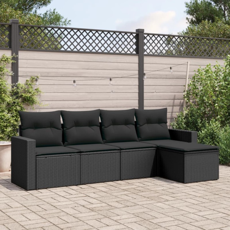 vidaXL Set de muebles de jardín 5 pzas y cojines ratán sintético negro vidaXL Set de muebles de jardín 5 pzas y cojines ratán sintético negro