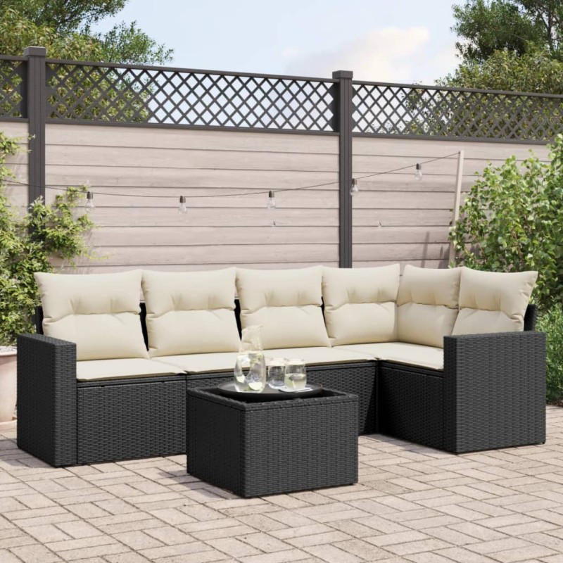 vidaXL Set de sofás de jardín 6 piezas y cojines ratán sintético negro vidaXL Set de sofás de jardín 6 piezas y cojines ratán sintético negro