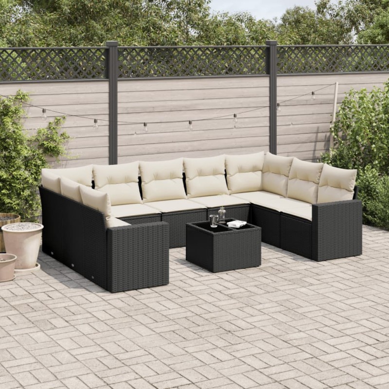 vidaXL Set de sofás de jardín 10 pzas cojines ratán sintético negro vidaXL Set de sofás de jardín 10 pzas cojines ratán sintético negro