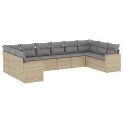 vidaXL Juego de sofás jardín con cojines beige 10 pzas ratán sintético