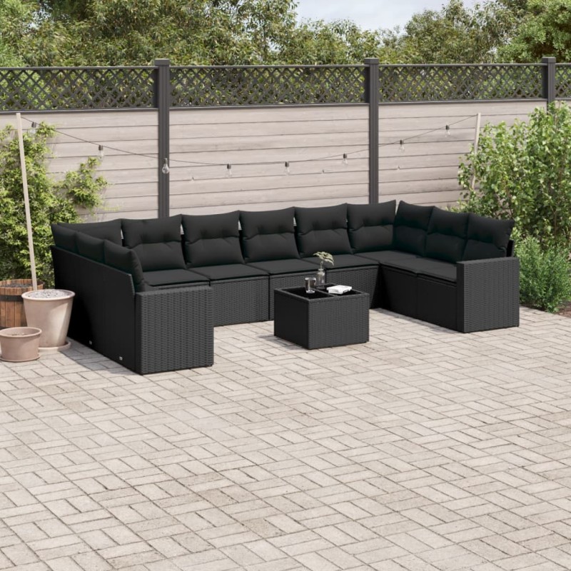 vidaXL Set de sofás de jardín 11 pzas y cojines ratán sintético negro vidaXL Set de sofás de jardín 11 pzas y cojines ratán sintético negro