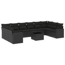 vidaXL Set de sofás de jardín 11 pzas y cojines ratán sintético negro