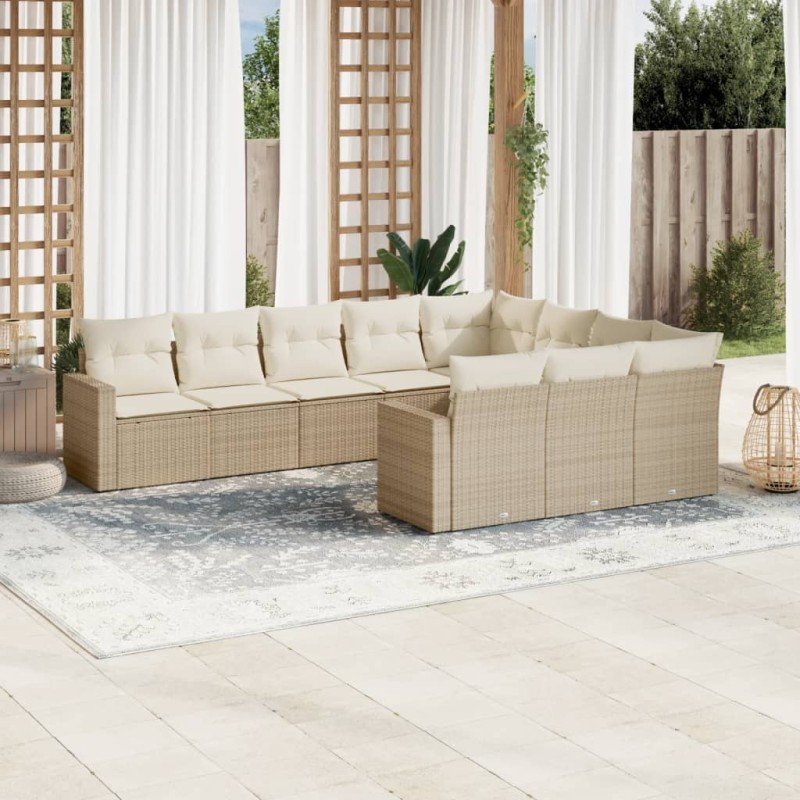 vidaXL Juego de sofás jardín con cojines beige 10 pzas ratán sintético vidaXL Juego de sofás jardín con cojines beige 10 pzas ratán sintético