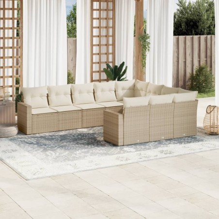 vidaXL Juego de sofás jardín con cojines beige 10 pzas ratán sintético