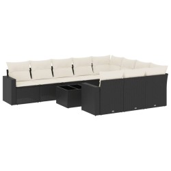 vidaXL Set de sofás de jardín 11 pzas y cojines ratán sintético negro