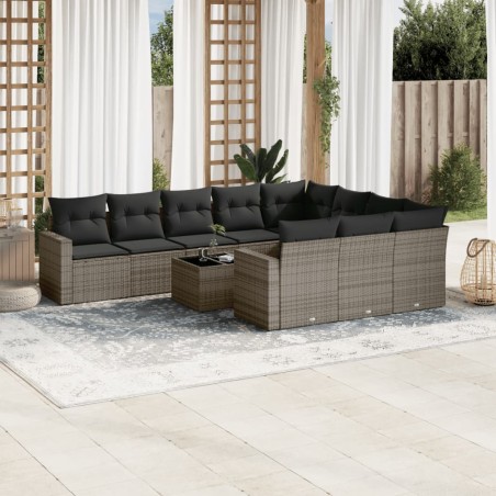 vidaXL Set de sofás de jardín 11 pzas y cojines ratán sintético gris