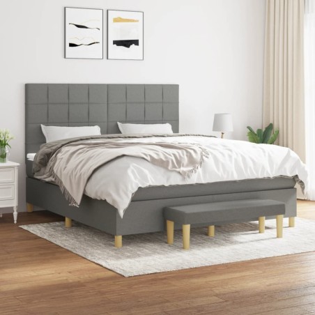vidaXL Cama box spring con colchón tela gris oscuro 180x200 cm